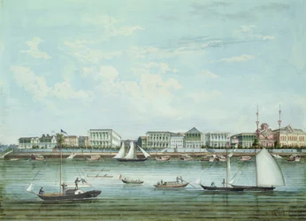 Utsikt över Shanghai, ca 1860 (bläck och wc på papper)